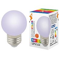 Лампа светодиодная Volpe G45 Шар Е27 220В 1Вт RGB 45х82мм картинка 